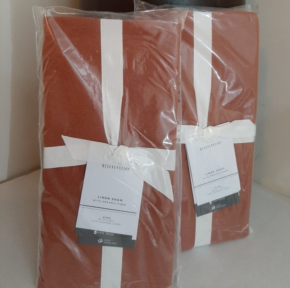 Rejuvenation EURO 100% Organic Linen shams Terracotta - Picture 3 of 11